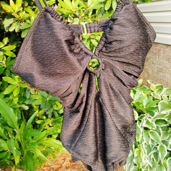 Time and Tru Ring Cut-Out One-Piece with Gold Metalic Weave Knit Swimsuit XL - Picture 7 of 12